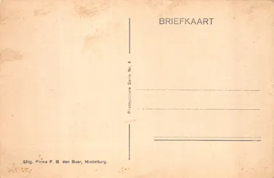 Deux femmes sous un arbre — scène de campagne à Zeeland Veere — éditeur Firma F. B. den Boer, Middelburg, série 4 — Verso