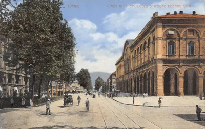 Torino — Corso Vittorio Emanuele colla Stazione Ferroviaria — Atelier H. Gubenheim & Co. Éditeur Zurich