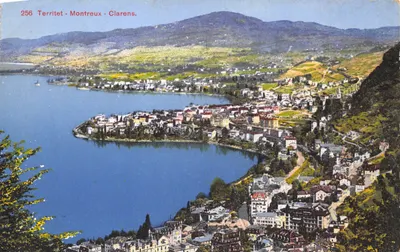 Territet - Montreux - Clarens — vue panoramique du lac et des collines, éditeur JAEGGER GENEVE, n° 256