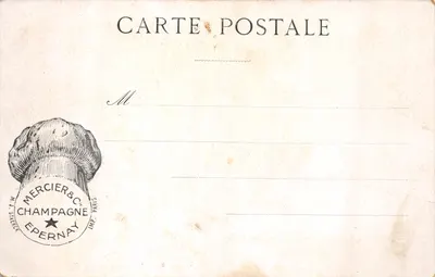 Bords du Rhône, près Genève — vue du fleuve avec bateau et falaise — éditeur Mercier & Cie, Epernay — Verso