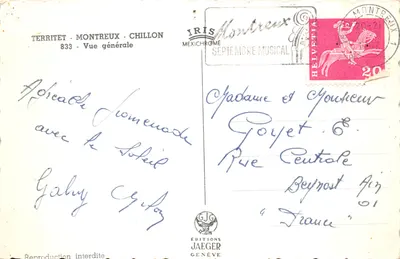 Montreux - Vue générale — éditeur IRIS MEXICHROME, n° 833 — 뒷면