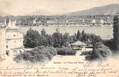 Genève - La Place des Alpes — vue sur le lac et les montagnes, éditeur J.T. 490