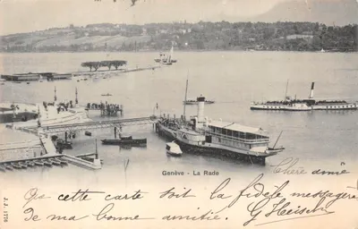 Genève - La Rade — vue du port avec vapeur et bateaux — éditeur J.J. 1776