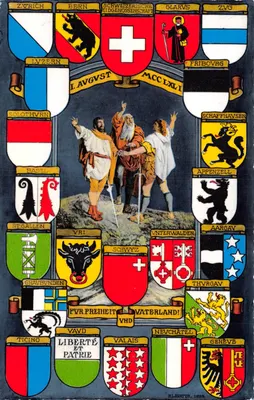 Les armoiries suisses — scène de la Liberté et du Pèreland — éditeur ILLAWATER, DESS
