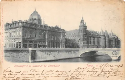Conciergerie et Tribunal de Commerce — vue de la Seine et du pont — éditeur P. S. & D. Érba, n° 215