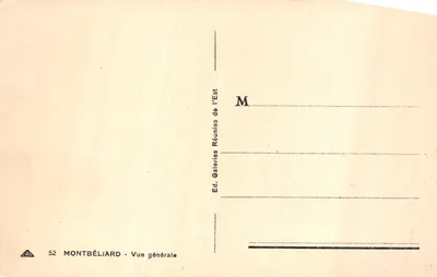 Montbéliard — Vue générale de l'Est — Éditeur Galeries Réunies de l'Est, n° 52 — 뒷면