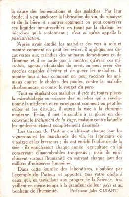 Pasteur — portrait en laboratoire — éditeur imprimeur non visible — Verso