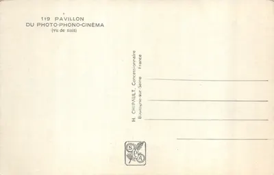 Pavillon du Photo-Phono-Cinéma — Exposition Internationale Paris 1937 — H. CHIPAULT, Boulogne-sur-Seine — 뒷면