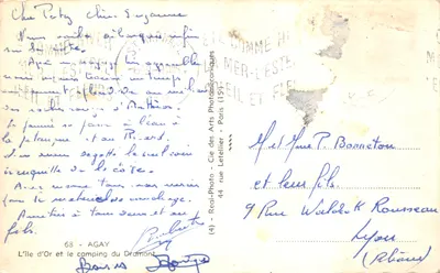 L'île d'Or et le camping du Dramont — vue de la tour de l'île d'Or — éditeur Cie des Arts Letellier - Paris — Verso