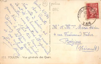 Toulon — Vue générale des Quais — éditeur Rella — 뒷면