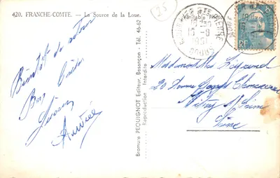 La Source de la Loue — cascade dans une grotte — éditeur PEQUI — Verso