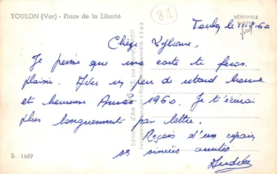 Toulon (Var) - Place de la Liberté — vue du parc avec palmiers et bâtiment à façade classique — éditeur Éditions d'Art, Paris — 뒷면