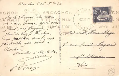 Arcachon - Côte d'Argent - La plage — éditeur C. de Arts Photomécaniques et n° 6 — Verso