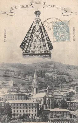 Notre-Dame de Valflèury — statue de la Vierge à l'Enfant — éditeur J.V. St-Etienne, n° 108