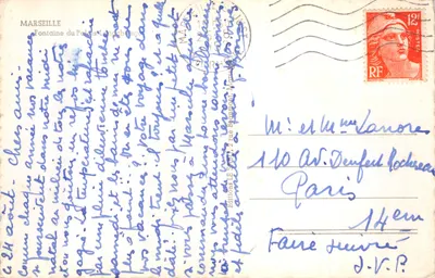 Fontanna Palacu Longchamp — widok sceny głównej z figurami i wodospadem — wydawca SABU — Rewers