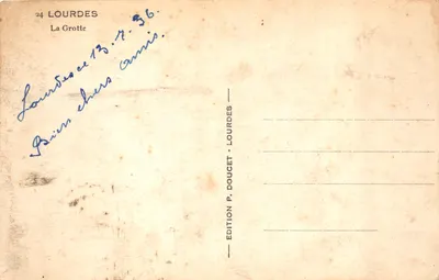 Lourdes — La Grotte — Édition P. Doucet — Verso