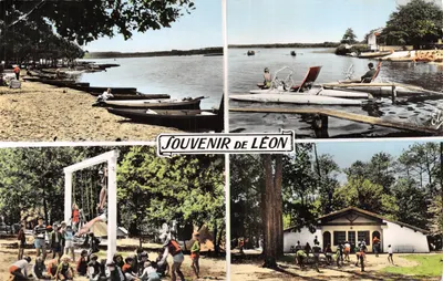 Lac Les Pédalos — Camping — Souvenir de Léon — Éditeur L. CHATAGNEAU, Bordeaux