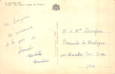 De rode rotsen van de Estérel — De Gouden Kust, nr. 11.673 — Éditions A.D.I.A. NICE — Achterkant