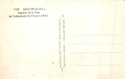 Macon (S.-et-L.) — Plac Pokoju i Katedra Świętego Wincentego (1810) — Wydawnictwo Sztuki 'YVON', Paryż — Rewers