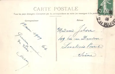 Belfort — Le Lion — dzieło Bartholdi, o długości 22 m i wysokości 11 m, wydawca A & H.C — Rewers