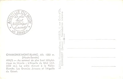 Vue panoramique des Alpes — sommet de l'Aiguille du Midi — éditeur JANSOL — Verso