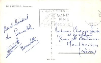 Grenoble — vue panoramique depuis le téléphérique — éditeur C.A.P. n°250 — Verso