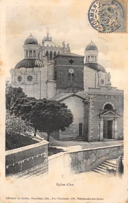 Église d'Ars — vue de l'édifice avec ses dômes et son clocher — Librairie du Centre, Chambion, édit., Rue Nationale, 189, Villefranche-sur-Saône