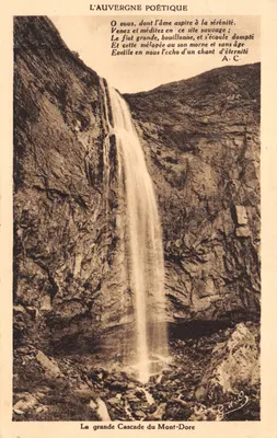 La grande Cascade du Mont-Dore — vue poétique avec poème — éditeur J. Gouinfranges, éd. de D