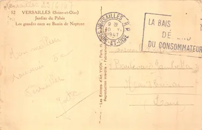 Versailles — Jardines del Palacio, Bassin de Neptune — Éditions d'Art YVON, n°52 — Reverso