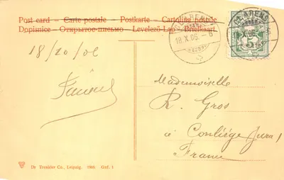 Ile de Clarens et la Dent du Midi — vue de l'île avec bâtiment et bateau — éditeur Dr. Trenkler Co., Leipzig — 뒷면