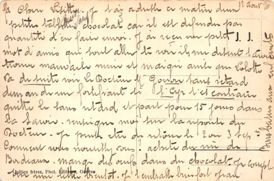 La Dent du Midi — vue alpine avec forêt de conifères — J. J. 1239 — 뒷면