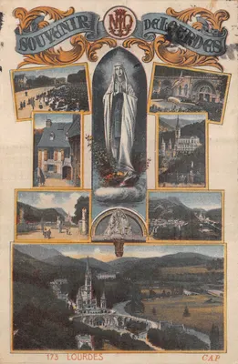 Lourdes — vue panoramique et scènes religieuses — éditeur CAP, n° 173