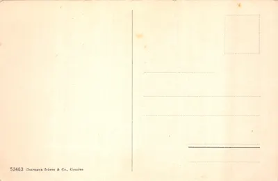 Ile de Clarens et la Dent du Midi — vue de l'île avec maison et montagne en arrière-plan — éditeur Charnaux frères & Co., Genève, n° 52463 — 뒷면