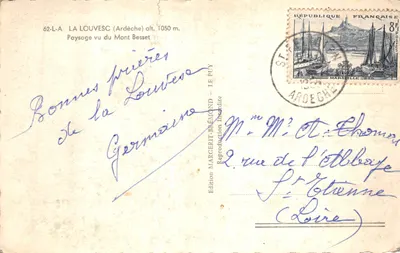 La Louvesc (Ardèche) — paysage vu du Mont Besset — Édition EINO — Verso