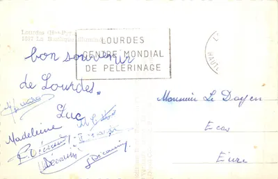 Lourdes (Hauts-Pyrénées) — Bazylika oświetlona — wydawnictwo René Raczek, nr 1637 — Rewers