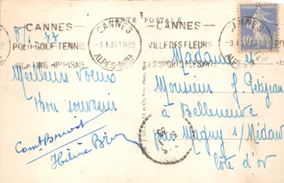 CANNES — La Plage et la Promenade du Midi — J. GILLIART et Cie, Paris, n° 477 — 뒷면