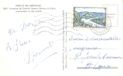 Palais de Chaillot — vu des jardins — Éditions d'Art GUY, n° 3010 — Verso