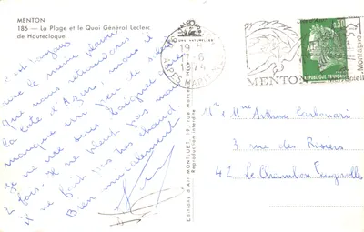 Menton — Plage et Quai Général Leclerc — Éditions Naturelles — Verso
