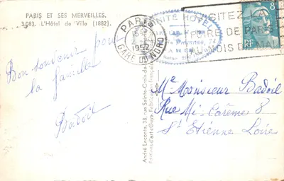 Hôtel de Ville — vue de la place — éditeur Guy, n° 3.083 — 뒷면