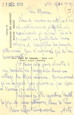 Couvent des Dominicains — couloir à voûtes et fenêtres gothiques — cliché J. Lançon - Chambéry — 뒷면