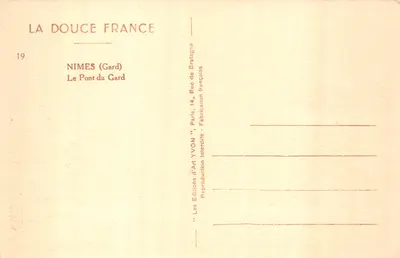 Pont du Gard — aqueduc romain sur le Gard — éditeur YVON, n°19 — 뒷면
