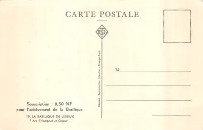 Intérieur de la Basilique de Lisieux — Arc Triomphal et Chœur — éditeur Draeger-Paris, n°19 — 뒷면