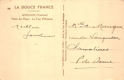 Palais des Papes — La Cour d'Honneur — Éditions d'Art YVON — 뒷면