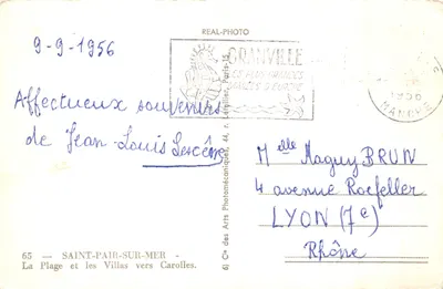 Saint-Pair-sur-Mer — plage et villas vers Carollles — éditeur Cie des Arts Photomécaniques, n°65 — Verso