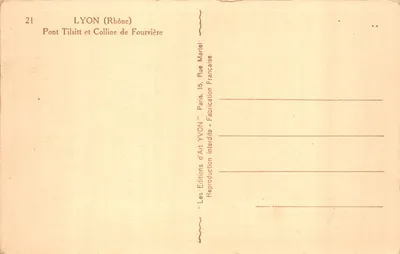 Lyon — Most Tilsitt i Wzgórze Fourvière — wydawca Les Editions d'Art Lyon, nr 21 — Rewers