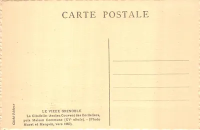 Stary Grenoble — Citadelle — dawny klasztor Cordeliers, później Miejska (XV wiek) — Fotografia Muzet i Margain, ok. 1860 — Rewers