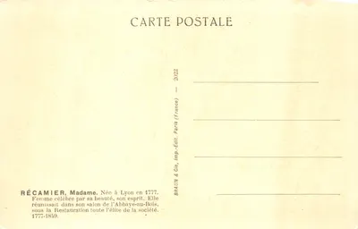Madame Récamier — portrait dans un salon classique — éditeur BRAUN & Cie, Paris — 뒷면