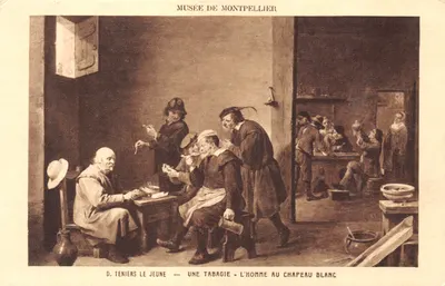 L'homme au chapeau blanc — scène de tabagie — D. Teniers le Jeune — Musée de Montpellier