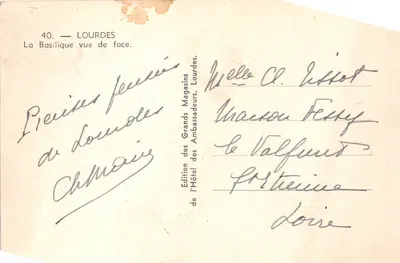 Lourdes — La Basilique vue de face — Édition des Grands Magasins, Lourdes, n°40 — 뒷면
