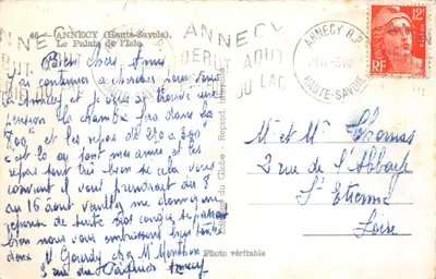Anney (Haute-Savoie) — Le Palais de l'Isle, vue sur le lac — Éditions du Globe, n°46 — 뒷면